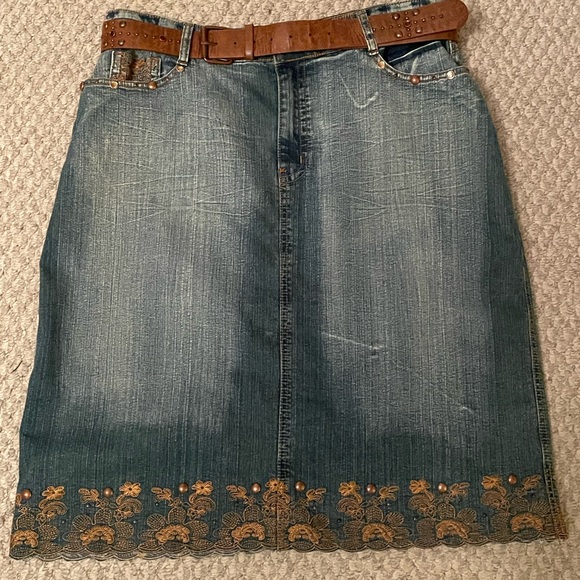 ⭐️ VINTAGE ⭐️ NWOT Apollo Jeans Belted Floral Embroidered Acid Wash Denim Ski… - Picture 5 of 12